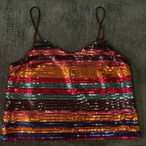 WAYF Medium Sequin Stripe Spaghetti Strap Crop Top